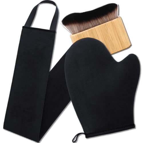 3 in 1 Self Tanning Mitt Self Tanner Mitt Applicator Kit, Self Tanning Brush for Self Tan Brush Back Tanning Applicator Tanning Glove for Self Tan Mitt Kabuki Body Brush Self Tanner Back Applicator