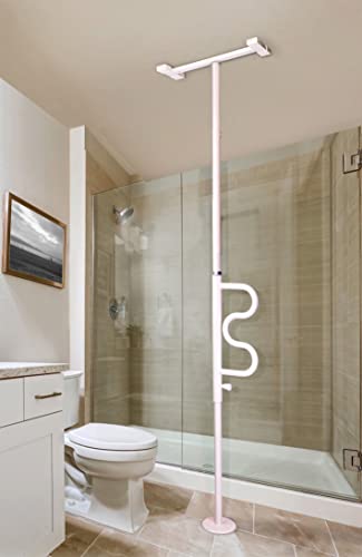 Stander Wonder Pole, Security Pole and Curve Grab Bar, Tension Mounted Floor to Ceiling Transfer Pole for Seniors, Elderly Adults, Bathroom Safety Assist and Stability Rail, White