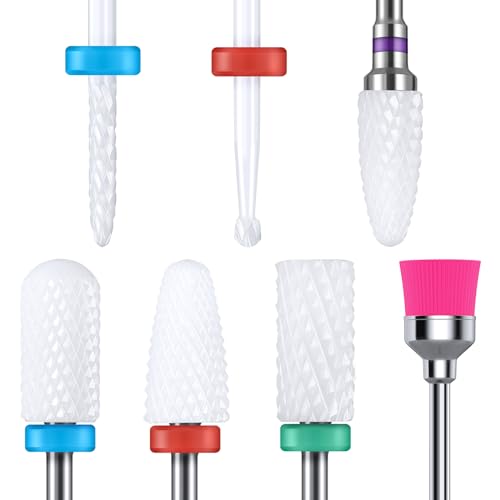 MelodySusie Ceramic Nail Drill Bits Set, 3/32'' (2.35mm) Professional Acrylic Nail File Drill Bit for Manicure Pedicure Cuticle Gel Nail Polishing 7Pcs
