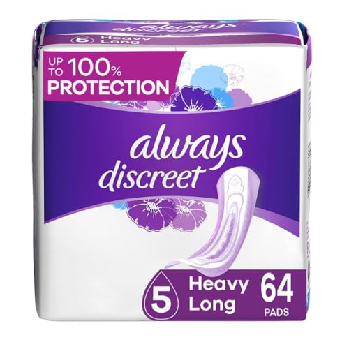 Always Discreet Incontinence Pads for Women and Postpartum Pads, Heavy Long (Size 5), 32 Count (Pack of 2), up to 100% Bladder Leak Protection