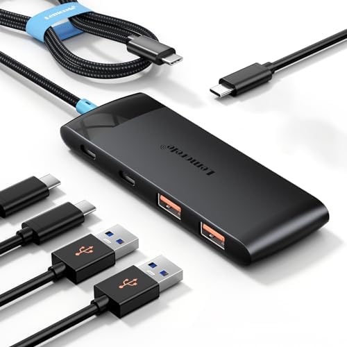 USB C Hub with 10Gbps 2 USB 3.2 & 2 USB C 3.2, Charging Port, USB Port Extender for MacBook Pro/Air, Acer Aspire, HP Dell Laptops, iPad Pro, iPhone 15/15 Pro Max, etc., 0.65ft Cable