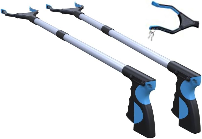 Grabber Reacher Wheelchair aid,FitPlus Premium Grabber Tool accesery 34 Inch, Strong Magnet Grabber Reacher for Elderly, Lightweight Extra Long Handy for Trash (Blue Orange, 32 Inch 2 Pack)