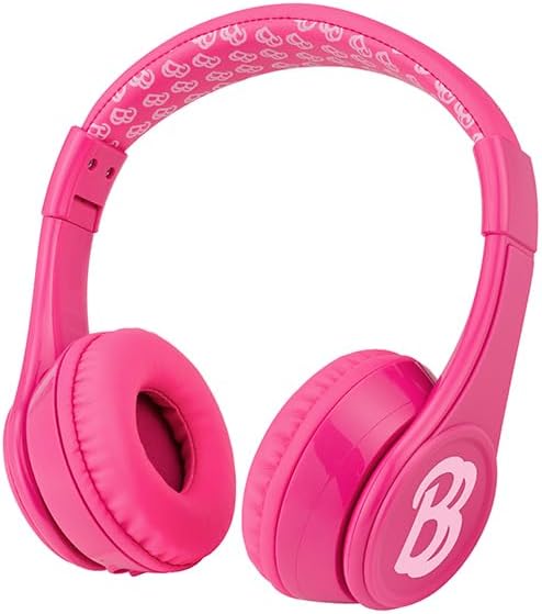 eKids Barbie Bluetooth Headphones, Pink Wireless Headphones with Microphone Includes Aux Cord, Volume Reduced Kids Foldable Earphones for School, Home, or Travel