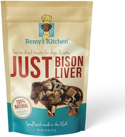 Just Bison Liver Freeze Dried Dog Treats USA Sourced and Small Batch Made - Human-Grade, All Natural Single Ingredient Dog Treat Without Artificial Preservatives, Grain Free - 2.5 oz