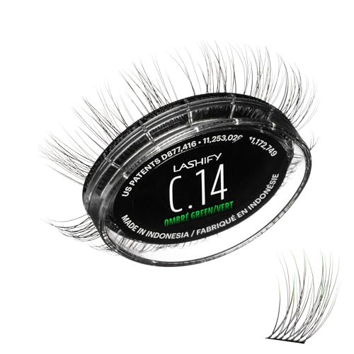 Lashify Curl 14mm Gossamer Eyelash Extensions Refill in Ombre Green, Easy DIY False Lashes for a Natural Look
