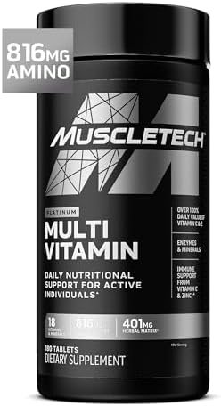 Muscletech Multivitamin for Men & Women Platinum Multivitamin | Vitamin C for Immune Support | 18 Vitamins & Minerals | Vitamins A C D E B6 B12 | Daily Workout Supplements | Multivitamins, 180 ct