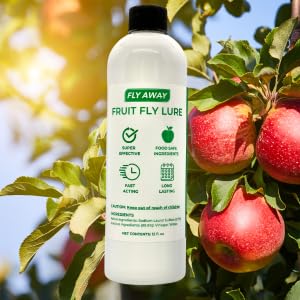 Fly Away Fruit Fly Liquid Lure - Trap Fruit Flies Fast. Safe Around Food. Fruit Fly Trap Indoor Bait for Kitchens, Restaurants, and Bars. Use Alone or as Refill for Fly Away Fruit Fly Trap Kit (12 oz)