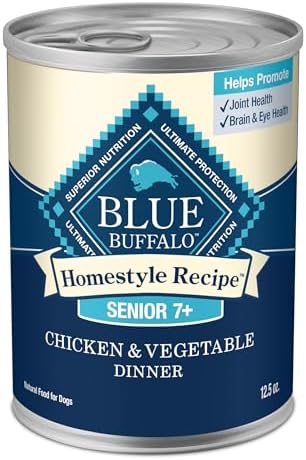 Blue Buffalo Homestyle Recipe Senior Wet Dog Food, Made with Natural Ingredients, Chicken Dinner with Garden Vegetables, 12.5-oz Cans (12 Count)