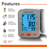 Konquest KBP-2910W Automatic Wrist Blood Pressure Monitor - Accurate - Adjustable Cuff, Large Screen Display - Portable Case - Irregular Heartbeat Detector - Tensiometro