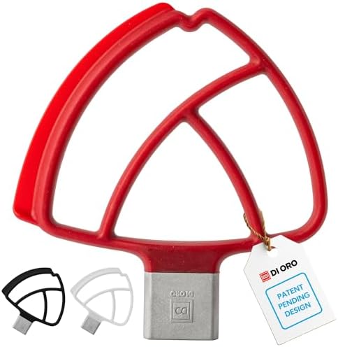 DI ORO Seamless Series Flex Edge Beater for KitchenAid Tilt-Head Stand Mixer - 4.5-5 Quart Flat Beater Paddle - Flexible Silicone Edges for Scraping and Mixing Bowls - Dishwasher Safe & BPA Free (Red)