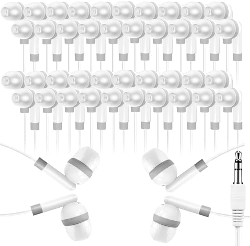 100 Pack Classroom Earbuds Headphones Bulk for School Kids Children, Wholesale Durable Earphones Class Set for Students (XPG101,100 White)