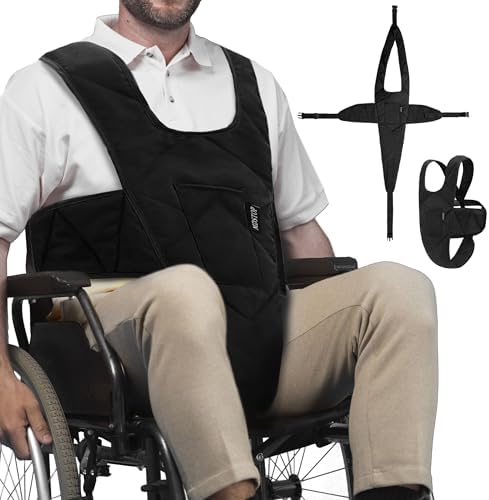 MDSTOP Wheelchair Safety Belt, Anti-Slip Wheelchair Seatbelt, Wheelchair Harness with Adjustable Secure Buckle, Medical Restraints Straps for Seniors Elderly, Patients, Disable (Black1)