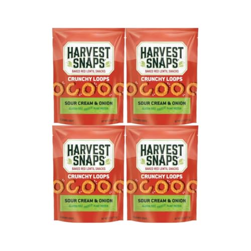 Veggie Chips Crunchy Loops 4-Pack, Sour Cream & Onion Flavor, Healthy Snack Pack, Gluten-Free, Protein-Packed, Plant-Based Snacks, Low-Calorie Crunchy Snack for Kids & Adults, 4 Count