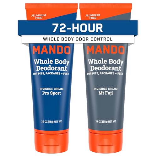 Mando Whole Body Deodorant For Men - Invisible Cream - 72 Hour Odor Control - Aluminum Free, Baking Soda Free, Skin Safe - 3 Ounce Tube (Pack of 2) - Pro Sport and Mount Fuji