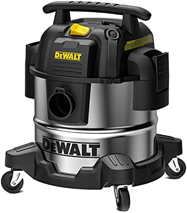 DEWALT DXV05S 5 Gallon Stainless Steel Wet/Dry Vac, 4 Peak HP Shop Vacuums with Attachments, Powerful Suction, 1-7/8" Hose, DXV05S, Silver