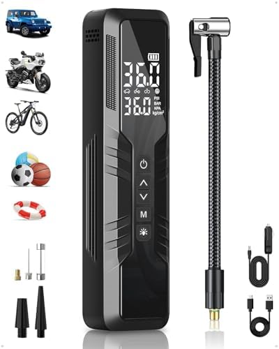 Tire Inflator Portable Air Compressor, 5X Faster Portable Air Pump with 10000mAh Battery, 150 PSI Cordless Air Pump for Car Tires, Bike & Motorcycle Tires, Ball