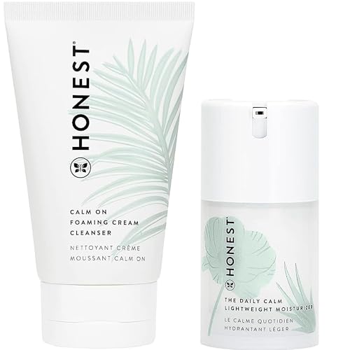 Honest Beauty Sensitive Skincare Bundle | Daily Calm Lightweight Moisturizer + Foaming Cream Cleanser | Hyaluronic Acid + Calming Phyto-Blend | EWG Verified, Vegan + Cruelty Free | 1.7 fl oz, 4 fl oz