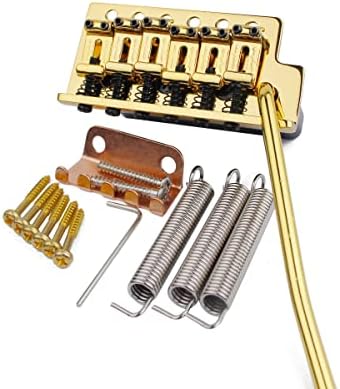 Guyker Tremolo Bridge Vintage Bent Steel Saddles and Pro Brass Block Compatible with Start ST Electric Guitar (GG1004-HT, Gold)