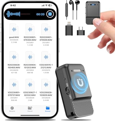 Magnetic Voice Recorder,64GB Audio Recorder,Digital Voice Recorder with Al-Triple Noise Cancellation,Voice Activated Recorder with Playback,Recording Device for Lectures,Meetings,Interviews