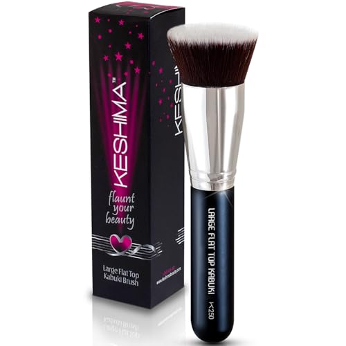 Keshima Large Flat Top Kabuki Foundation Brush - Premium Makeup Brush for Liquid, Cream, and Powder - Buffing, Blending, and Face - 1.6" Top Diameter