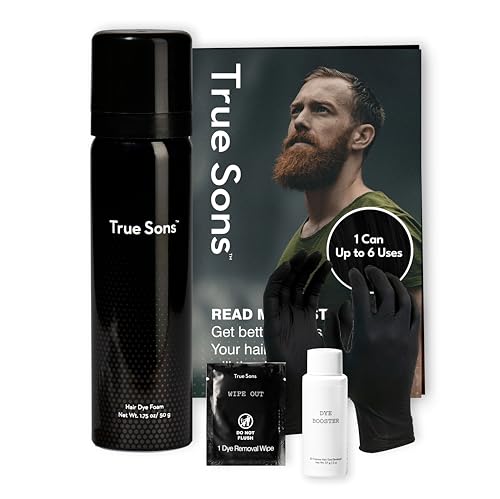 True Sons Hair Dye Foam for Men - Natural Look - Effortless, Multi-Use Dye Kit with Instant Color Booster Applicator, Ammonia-Free Formula For Sensitive Skin, Simpler Hair and Beard Dye (True Black)