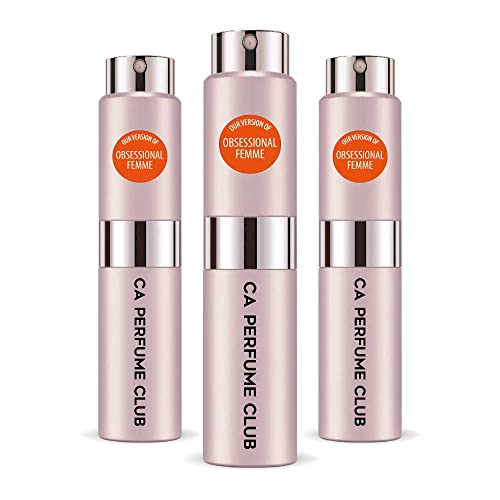 CA Perfume Impression of Calvin K. Obsessional Femme For Women Replica Version Fragrance Dupes Concentrated Long Lasting Eau de Parfum Spray Refillable Atomizer Bottle 0.27 Fl Oz-X3