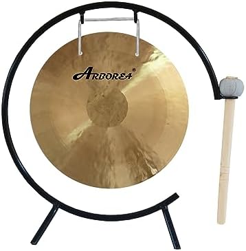 Arborea 12" Small Wind Gong with Stand and Mallet Beautiful Wash Calming Sound Healing and Meditation Gong Perfect Desk Gong For Home Office Table Decor