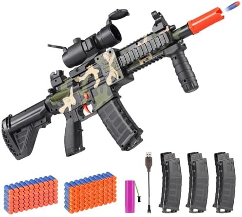 Realistic Toy Foam Blaster Gun - Electric Sniper Rifle with Scope 120 Soft Bullets 3 Magazines, Automatic Dart Gun for Boy Ages 8-12 Years Old, Indoor Outdoor Gifts for Adult Kid Christmas Birthday