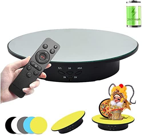 QINMAY 360 Degree Rotating Display Stand,360 Degree Photography Turntable with Remote Control,5 PVC Backgrounds,Battery/USB Power Supply for Photography Product Shows