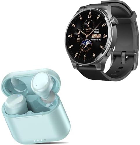 TOZO S5 Smartwatch (Answer/Make Calls) Sport Mode Fitness Watch, Black + T6mini Wireless Bluetooth in-Ear Headphones Blue