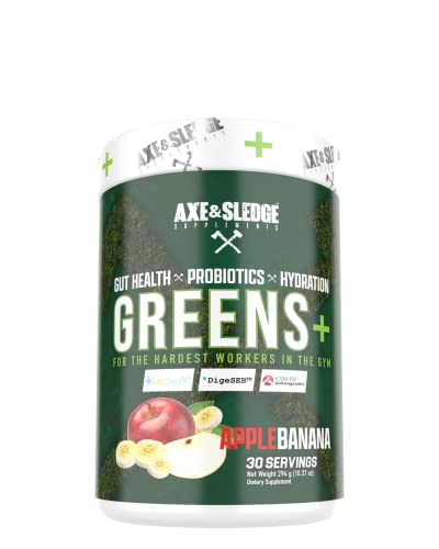 Axe & Sledge Supplements Greens+ Superfood Powder with Antioxidants, Probiotics, Digestive Enzymes, KSM-66 Ashwagandha, and Coconut Water Powder, Naturally Flavored & Sweetened, 30 Servings