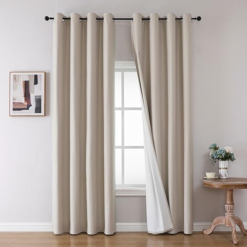 Joydeco Linen Blackout Curtains for Bedroom 72 Inches Long Grommet Heavy Duty Living Room Drapes Thermal Insulated Noise Reduce Cancelling Curtains 2 Panels W52 x L72 Inch Natural