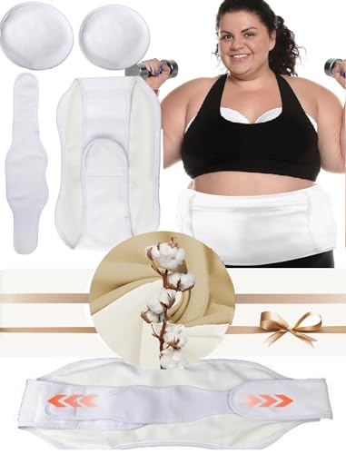 4 Pcs Castor Oil Pack Wrap Set, Suitable for Waist (28inch-60inch) Reusable Castor Oil Pack, Comfort Fit Castor Oil Pack with Adjustable Elastic Strap for Neck (White)