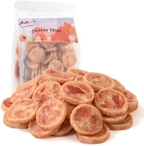 ASMPET Chicken Jerky Chicken Chips Dog Treats, Flavorable Dog Snack Rich in Protein All Natural Ingredients Free Grain Chewy Treat, Lovely Round Chicken Piece for Large Medium Dogs