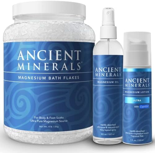 Ancient Minerals Magnesium Bath Flakes - Magnesium Oil Spray and Lotion Ultra with MSM - High-Absorption Efficiency for Relaxation, Wellness & Muscle Relief