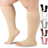 Compression Socks for Women and Men 20-30 mmHg - Extra Wide Calf Medical Compression Stockings Open Toe for Swelling, Lymphedema, Travel - Beige, 6X-Large - AB211