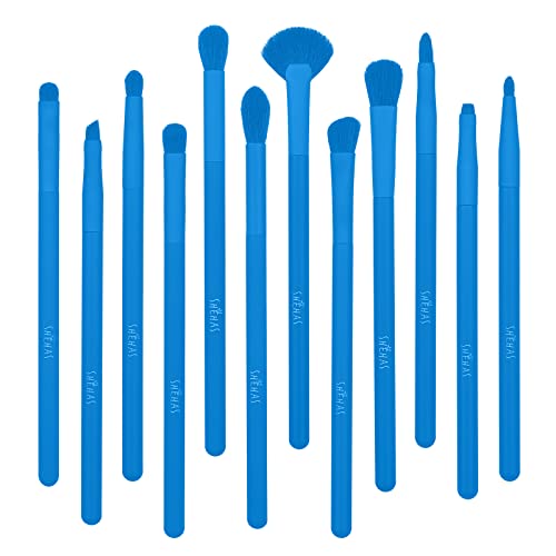 Eyeshadow Brushes, Makeup Brushes for Eyeshadow, Blending, Eyebrow, Eyeliner, Precision, Fan, Concealer, 12Pcs Eye shadow Brush Set Soft Synthetic Eye Makeup Brushes, Blue