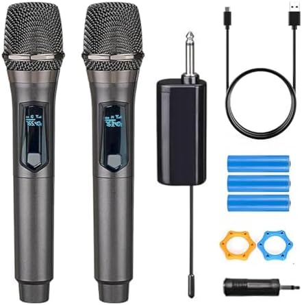 Wireless Microphone,Rechargeable Wireless Dual UHF Microphone,Dual Handheld Dynamic Wireless Mic for Karaoke Singing, Wedding, DJ, Party, Speech, Church, Class Use,PA System,200ft,Gray