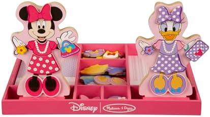 Melissa & Doug Disney Minnie Mouse and Daisy Duck Magnetic Dress-Up Wooden Doll Pretend Play Set (40+ pcs) Minnie Mouse Toys, Disney Dress Up Dolls For Preschoolers And Kids Ages 3+