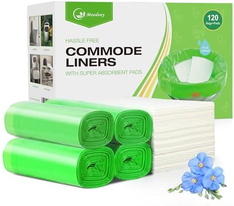 Commode Liners with Absorbent Pads - 120 Bedside Commode Liners & Pads,Medical Grade Pack Commode Liners,Adult Potty Chair Liners Bedside Commode Liners Disposable,Universal Fit All Standard