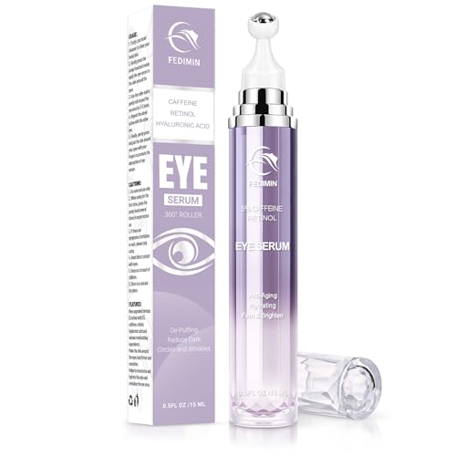 5% Caffeine Eye Cream for Dark Circles Under Eye Treatment Eye Serum for Wrinkles Fine Lines, Retinol Eye Care Under Eye Cream for Puffiness and Bags Eye Serum with 360° Massage Roller-Ball