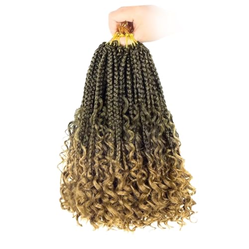 8 Pack Boho Box Crochet Braids Pre Looped with Curly Ends Ombre Blonde - 8 Inch Goddess Bohemian Box Braids Crochet Hair for Black Women Synthetic 3X Boho Crochet Hair Extensions Pre Looped T27