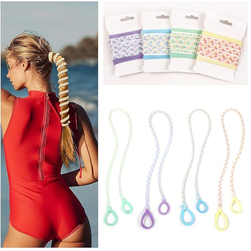 Sport Hair Ties for Women 4 Pony Tails Elastic Hair Ties for Gym Braided Hair Ties Spiral Hair Ties for Swimming Sports 30 Inch Length