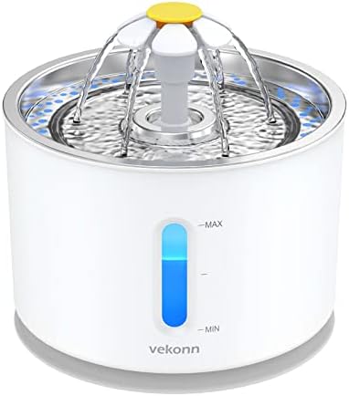 Cat Water Fountain Stainless Steel Top, 2.4L Pet Water Fountain for Small Dog and Cat with LED Light and Water Level Window