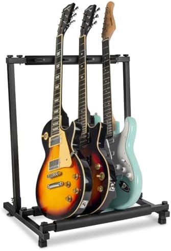 AODSK 3 Multi Guitar Stand Rack with Folding Design, Multiple Guitars Stand,Portable Black Guitar Holder, Black Guitar Display Holder for Guitar & Bass,Studio & Home (3 Guitars)