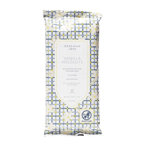 Beekman 1802 Face & Body Wipes - 30 Count - Cleanses Dirt & Makeup - With Goat Milk, Aloe & Vitamin E - Alcohol Free, Biodegradable - Good for Sensitive Skin - Cruelty Free - Packaging May Vary
