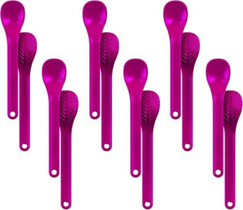 TalkTools Wee Textured Magenta Spoons | Provides oral awareness during feeding | Encourages lip closure | Normalize acceptance of foods with a variety of textures (Wee Textured, 12 Pack)