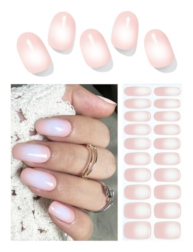 Semi Cured Gel Nail Strips | Pink Smudge 20pcs Semi Cured Gel Nails Sticker | Gel Nail Wraps UV for Home Nails DIY