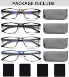 4-Pack Blue Light Blocking Reading Glasses for Men Stylish Metal Frame Readers with Comfort Spring Hinges Anti Glare UV Filter Eyeglasses , +2.25 STRENGTH