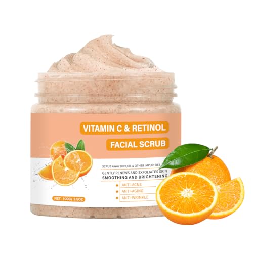 Vitamin C Face Scrub, Exfoliating Facial Wash with Retinol, Face Scrub,Facial Exfoliating Scrub, Facial Scrubs for Women,Deep Cleansing Face Wash Cleanser for Women Men
